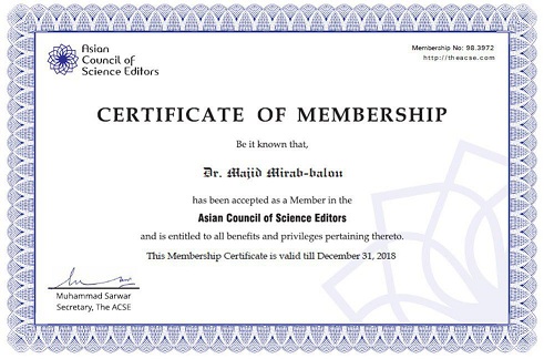 عضويت دکتر مجيد ميراب بالو  عضو هيأت علمي دانشکده کشاورزي در شوراي علمي ويراستاران آسيايي (ACSE)