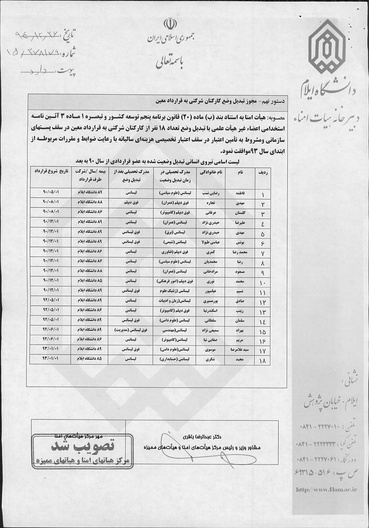 صورتجلسه‌ي چهارمين نشست عادي از دوره‌ي سوم هيأت امناي دانشگاه