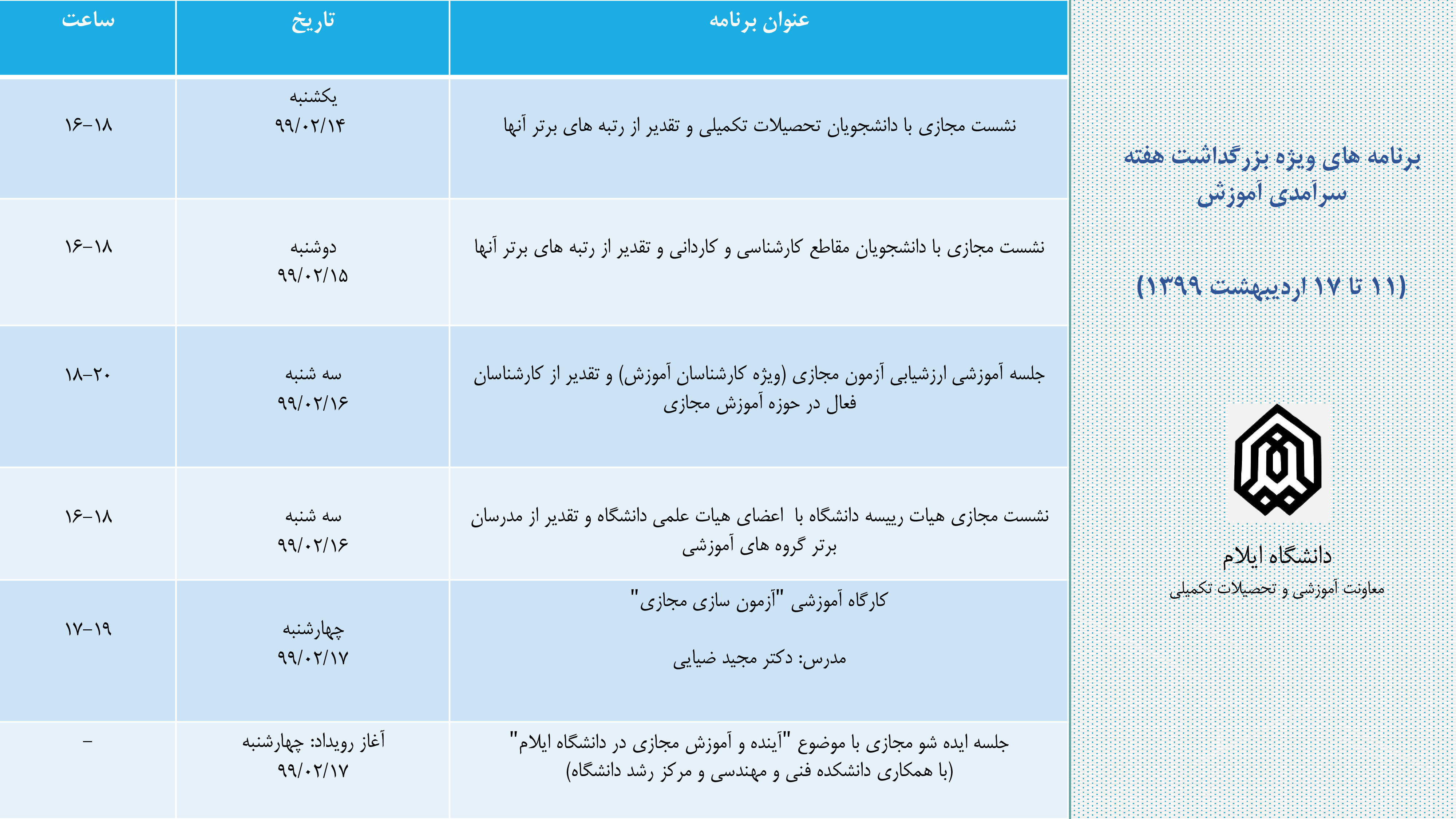 برنامه‌هاي هفته سرآمدي آموزش دانشگاه ايلام