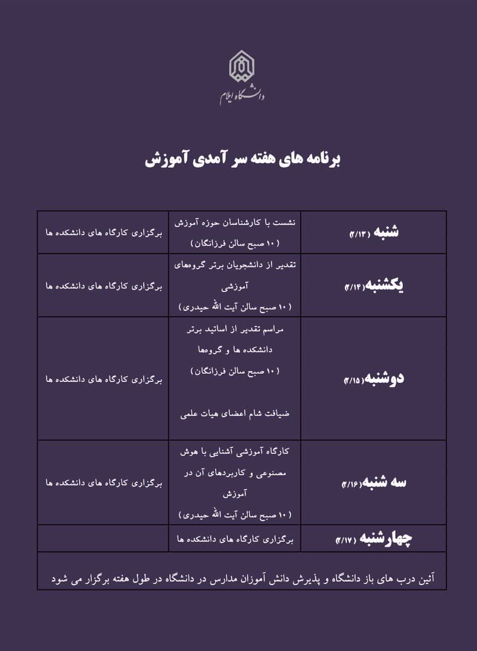 برنامه‌هاي هفته سرآمدي آموزش دانشگاه ايلام